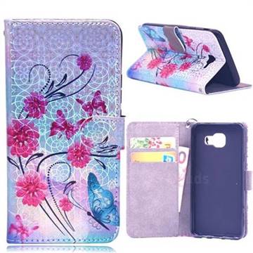 Red Flower Butterfly Laser Light PU Leather Wallet Case for Samsung Galaxy A5 2016 A510