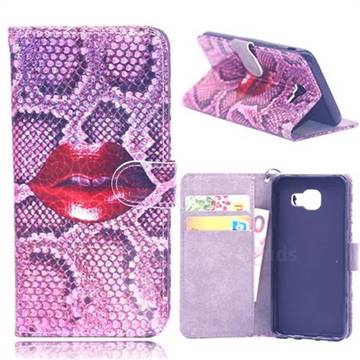 Snake Lips Laser Light PU Leather Wallet Case for Samsung Galaxy A5 2016 A510