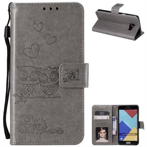 Embossing Owl Couple Flower Leather Wallet Case for Samsung Galaxy A5 2016 A510 - Gray