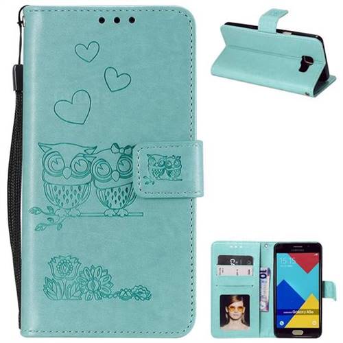 Embossing Owl Couple Flower Leather Wallet Case for Samsung Galaxy A5 2016 A510 - Green