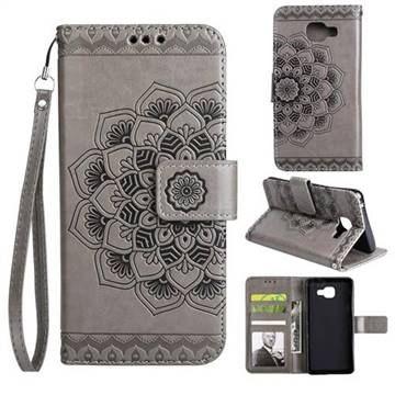 Embossing Half Mandala Flower Leather Wallet Case for Samsung Galaxy A5 2016 A510 - Gray