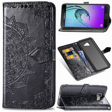 Embossing Imprint Mandala Flower Leather Wallet Case for Samsung Galaxy A5 2016 A510 - Black