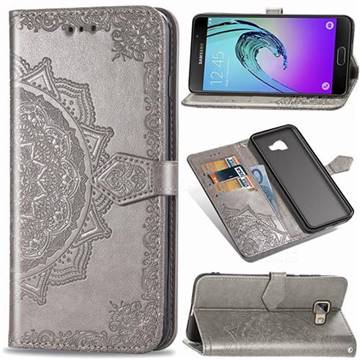Embossing Imprint Mandala Flower Leather Wallet Case for Samsung Galaxy A5 2016 A510 - Gray