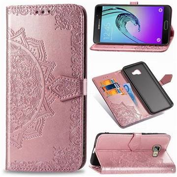 Embossing Imprint Mandala Flower Leather Wallet Case for Samsung Galaxy A5 2016 A510 - Rose Gold