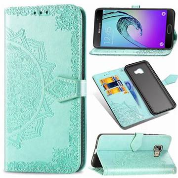 Embossing Imprint Mandala Flower Leather Wallet Case for Samsung Galaxy A5 2016 A510 - Green