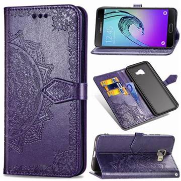 Embossing Imprint Mandala Flower Leather Wallet Case for Samsung Galaxy A5 2016 A510 - Purple