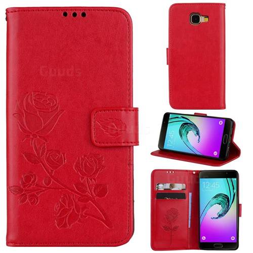 Embossing Rose Flower Leather Wallet Case for Samsung Galaxy A5 2016 A510 - Red