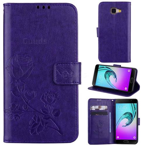 Embossing Rose Flower Leather Wallet Case for Samsung Galaxy A5 2016 A510 - Purple