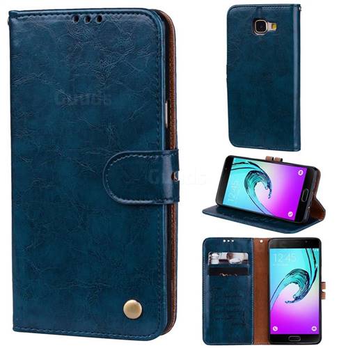 Luxury Retro Oil Wax PU Leather Wallet Phone Case for Samsung Galaxy A5 2016 A510 - Sapphire