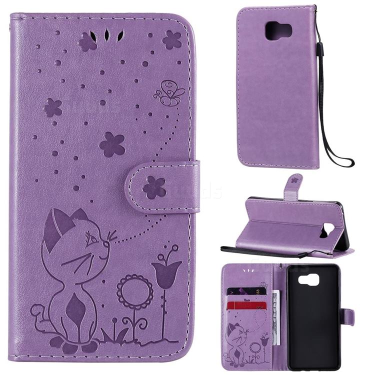 Embossing Bee and Cat Leather Wallet Case for Samsung Galaxy A5 2016 A510 - Purple