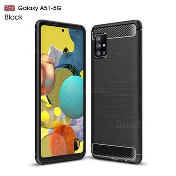 Luxury Carbon Fiber Brushed Wire Drawing Silicone TPU Back Cover for Samsung Galaxy A51 5G - Black