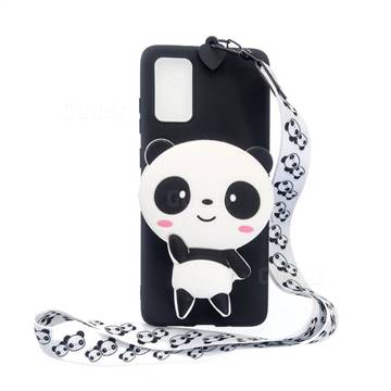 White Panda Neck Lanyard Zipper Wallet Silicone Case for Samsung Galaxy A51 5G