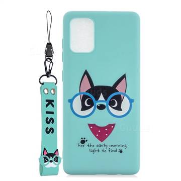 Green Glasses Dog Soft Kiss Candy Hand Strap Silicone Case for Samsung Galaxy A51 5G
