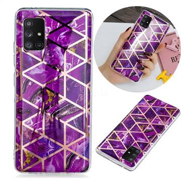 Purple Rhombus Galvanized Rose Gold Marble Phone Back Cover for Samsung Galaxy A51 5G