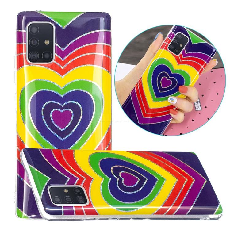 Rainbow Heart Painted Galvanized Electroplating Soft Phone Case Cover for Samsung Galaxy A51 5G