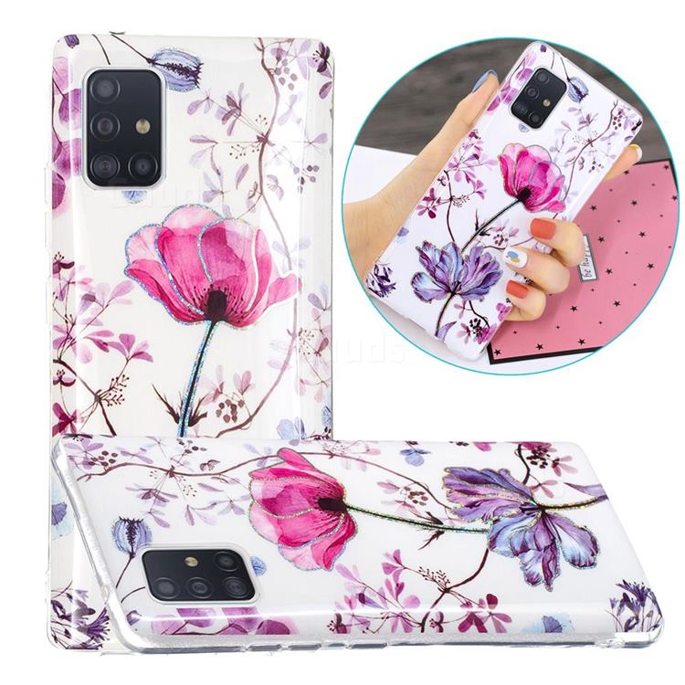 Magnolia Painted Galvanized Electroplating Soft Phone Case Cover for Samsung Galaxy A51 5G