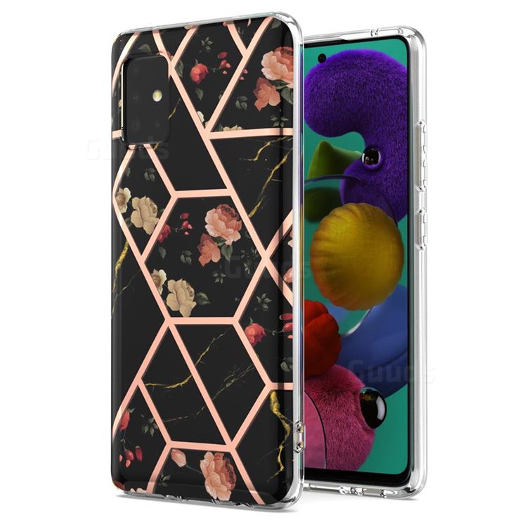 Black Rose Flower Marble Electroplating Protective Case Cover for Samsung Galaxy A51 5G