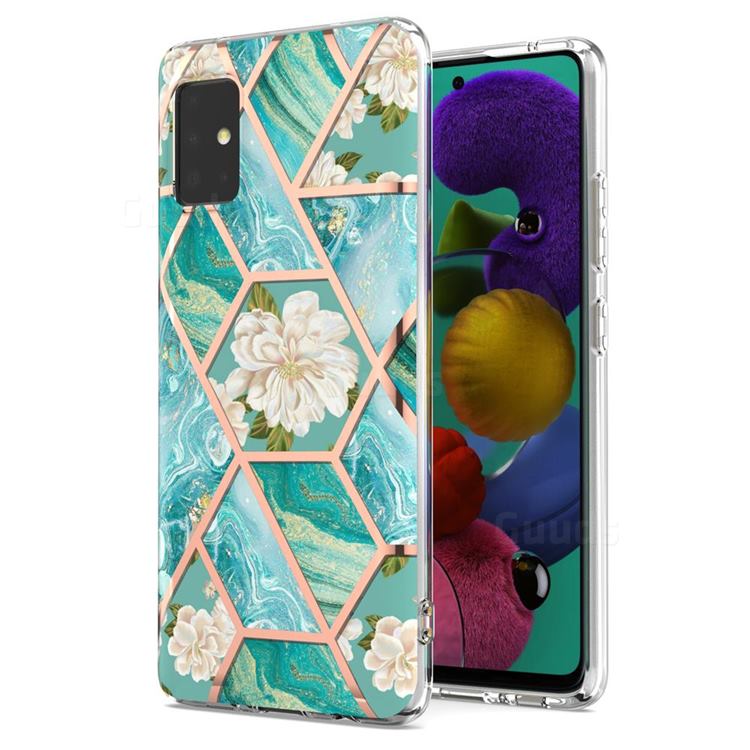 Blue Chrysanthemum Marble Electroplating Protective Case Cover for Samsung Galaxy A51 5G