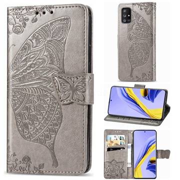 Embossing Mandala Flower Butterfly Leather Wallet Case for Samsung Galaxy A51 5G - Gray
