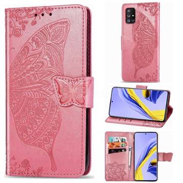 Embossing Mandala Flower Butterfly Leather Wallet Case for Samsung Galaxy A51 5G - Pink