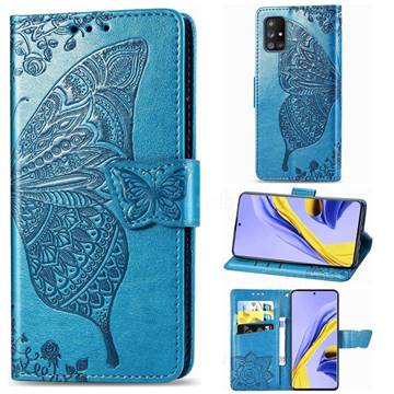 Embossing Mandala Flower Butterfly Leather Wallet Case for Samsung Galaxy A51 5G - Blue