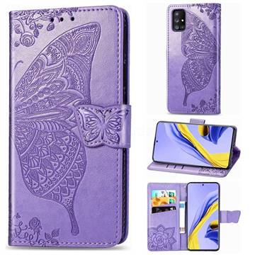 Embossing Mandala Flower Butterfly Leather Wallet Case for Samsung Galaxy A51 5G - Light Purple