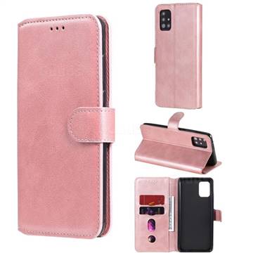Retro Calf Matte Leather Wallet Phone Case for Samsung Galaxy A51 5G - Pink