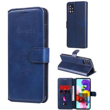 Retro Calf Matte Leather Wallet Phone Case for Samsung Galaxy A51 5G - Blue