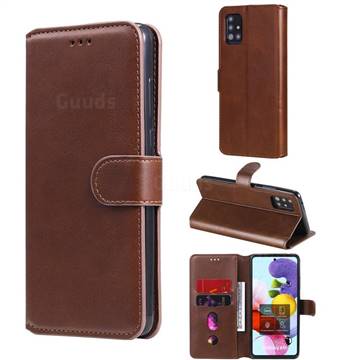 Retro Calf Matte Leather Wallet Phone Case for Samsung Galaxy A51 5G - Brown