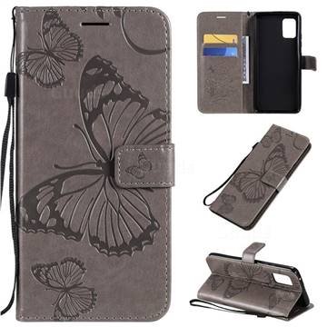 Embossing 3D Butterfly Leather Wallet Case for Samsung Galaxy A51 5G - Gray