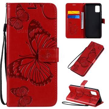 Embossing 3D Butterfly Leather Wallet Case for Samsung Galaxy A51 5G - Red