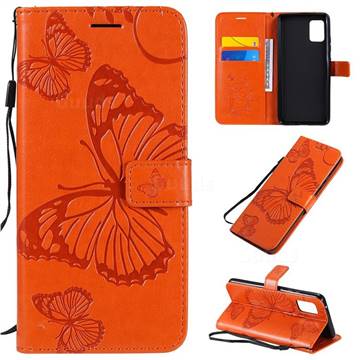 Embossing 3D Butterfly Leather Wallet Case for Samsung Galaxy A51 5G - Orange
