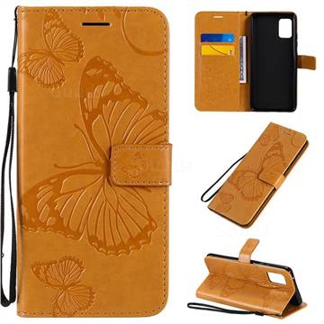 Embossing 3D Butterfly Leather Wallet Case for Samsung Galaxy A51 5G - Yellow