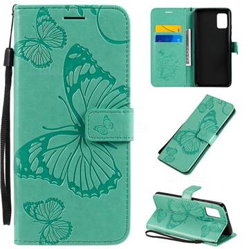 Embossing 3D Butterfly Leather Wallet Case for Samsung Galaxy A51 5G - Green