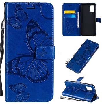 Embossing 3D Butterfly Leather Wallet Case for Samsung Galaxy A51 5G - Blue