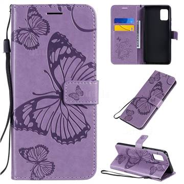 Embossing 3D Butterfly Leather Wallet Case for Samsung Galaxy A51 5G - Purple