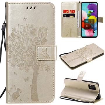 Embossing Butterfly Tree Leather Wallet Case for Samsung Galaxy A51 5G - Champagne