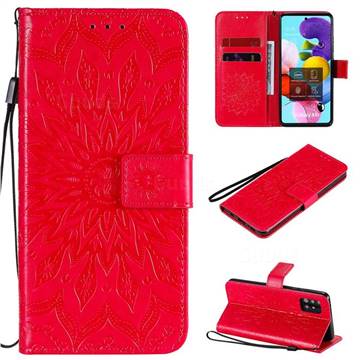 Embossing Sunflower Leather Wallet Case for Samsung Galaxy A51 5G - Red