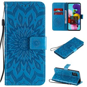 Embossing Sunflower Leather Wallet Case for Samsung Galaxy A51 5G - Blue