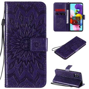 Embossing Sunflower Leather Wallet Case for Samsung Galaxy A51 5G - Purple