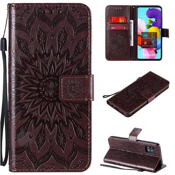 Embossing Sunflower Leather Wallet Case for Samsung Galaxy A51 5G - Brown