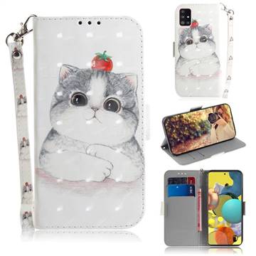Cute Tomato Cat 3D Painted Leather Wallet Phone Case for Samsung Galaxy A51 5G