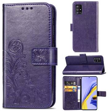 Embossing Imprint Four-Leaf Clover Leather Wallet Case for Samsung Galaxy A51 5G - Purple