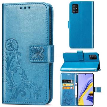 Embossing Imprint Four-Leaf Clover Leather Wallet Case for Samsung Galaxy A51 5G - Blue