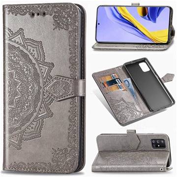 Embossing Imprint Mandala Flower Leather Wallet Case for Samsung Galaxy A51 5G - Gray