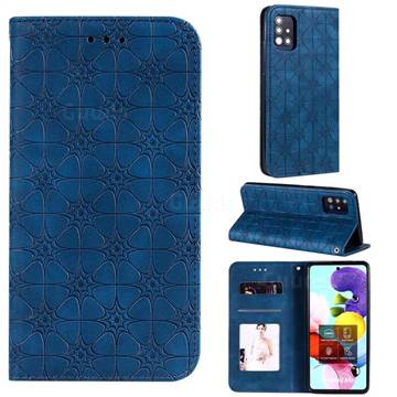 Intricate Embossing Four Leaf Clover Leather Wallet Case for Samsung Galaxy A51 5G - Dark Blue