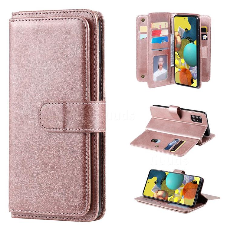 Multi-function Ten Card Slots and Photo Frame PU Leather Wallet Phone Case Cover for Samsung Galaxy A51 5G - Rose Gold