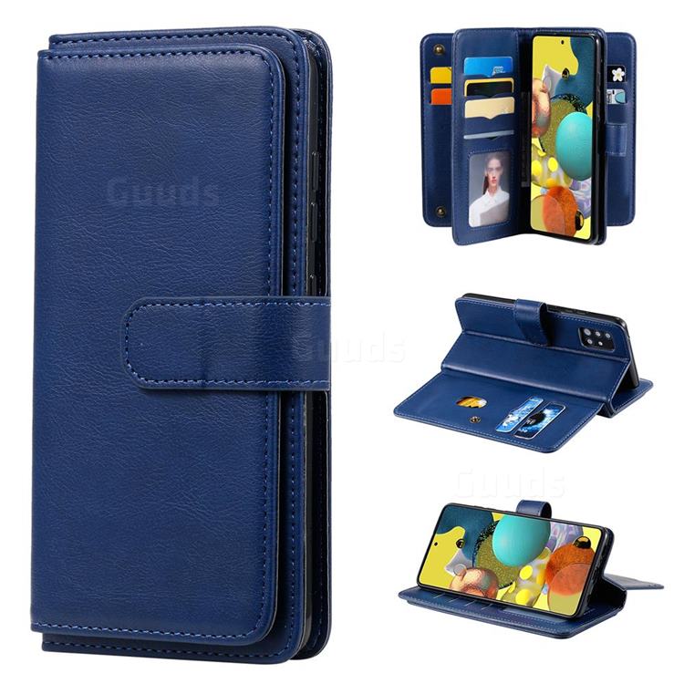 Multi-function Ten Card Slots and Photo Frame PU Leather Wallet Phone Case Cover for Samsung Galaxy A51 5G - Dark Blue