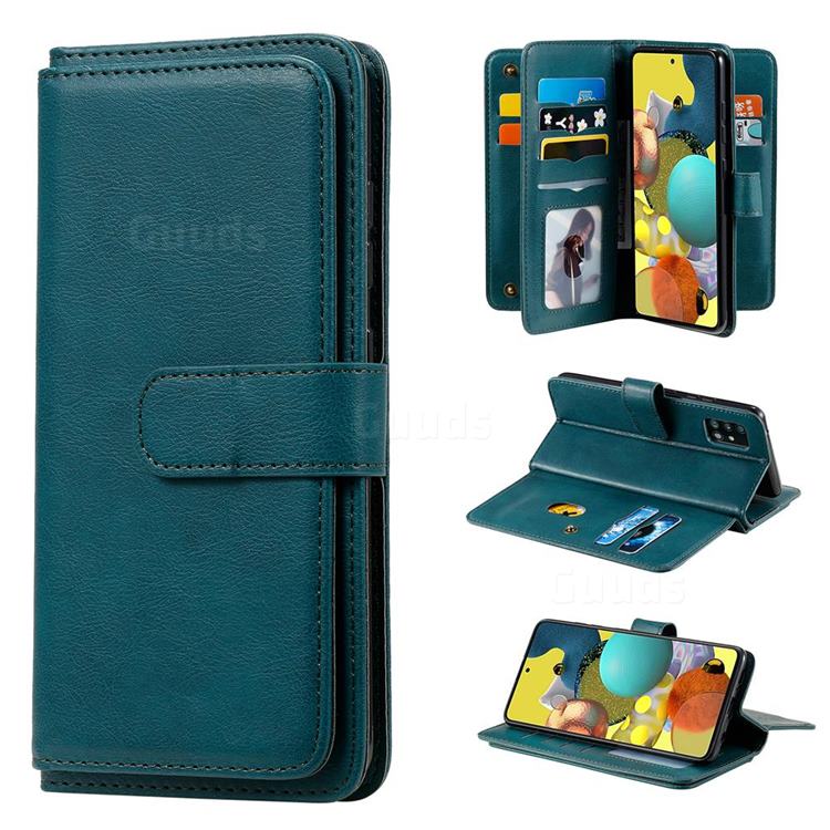 Multi-function Ten Card Slots and Photo Frame PU Leather Wallet Phone Case Cover for Samsung Galaxy A51 5G - Dark Green
