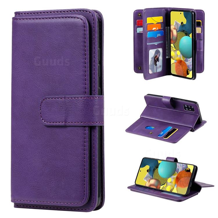 Multi-function Ten Card Slots and Photo Frame PU Leather Wallet Phone Case Cover for Samsung Galaxy A51 5G - Violet